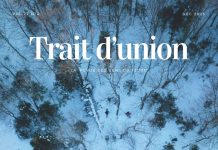 Le climat change, nous aussi ! Une photo de drone au-dessus de skieurs dans une forêt.